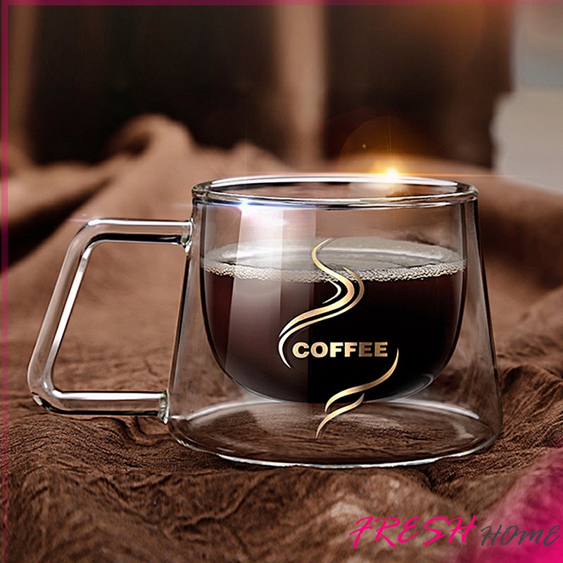 ถ้วยกาแฟ แก้วคู่บอโลซิลิเกต  สกรีนอักษร coffee แก้วเป่าสองชั้น coffee cup