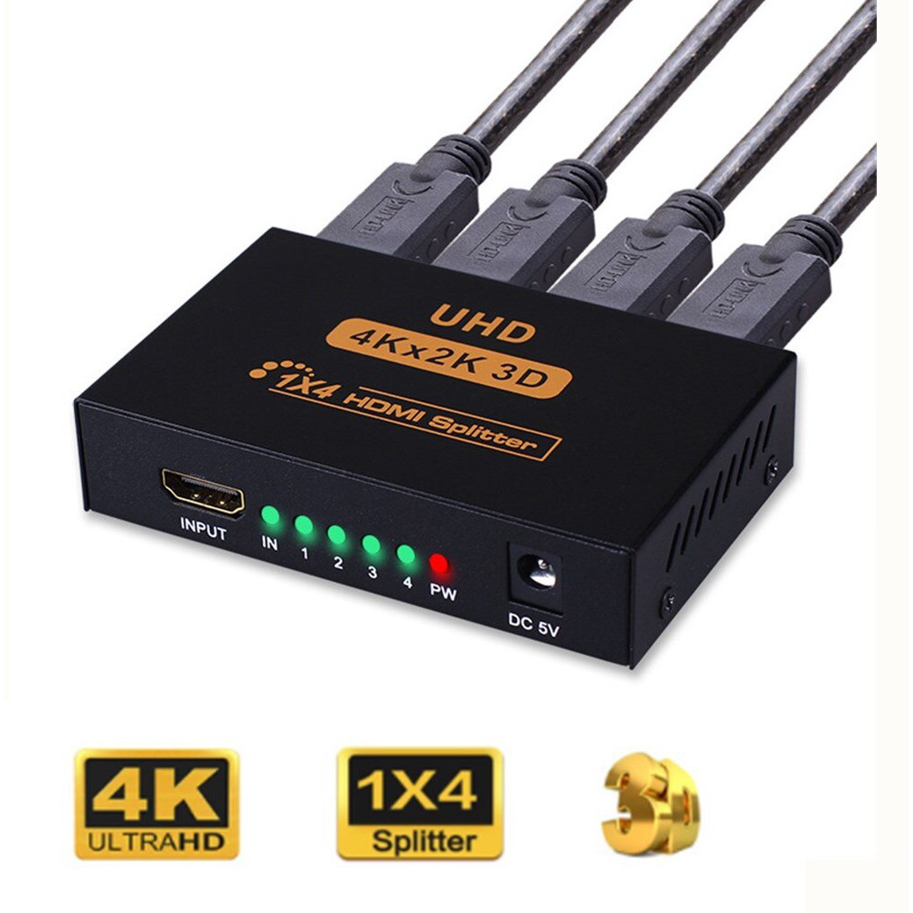 ตัวแปลง เอชดีเอ็มไอ HUB 3d 4k 2k full hd 1080 p hd splitter 1x4 พอร์ต hub us plug ขนาดเล็ก เคสโลหะ