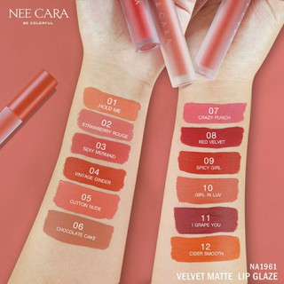 NEE CARA VELVET MATTE LIP GLAZE NA1961 นีคาร่า เวลเวท แมท ลิป เกรซ กันน้ำ เนื้อกำมะหยี่ ลิปสติก ลิปแมท