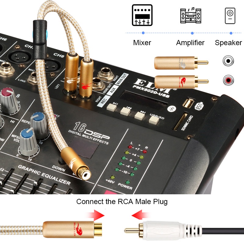 Golley LION สายเคเบิลเอาท์พุต RCA 1 ตัวผู้ เป็น 2 ตัวเมีย หรือ 1 ตัวเมีย เป็น 2 ตัวผู้ สําหรับเครื่องเสียงรถยนต์ - รูปที่ 3