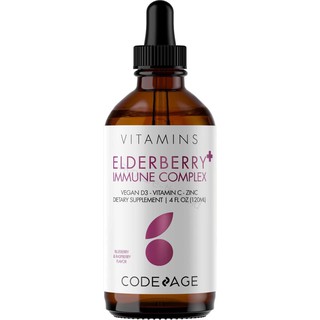 Codeage Elderberry Immune complex Vitamins Syrup 120 ml วิตามิน C วิตามิน D3 Zinc แบล็คเอลเดอร์เบอร์รี่ออร์แกนิค โค้ดเอจ