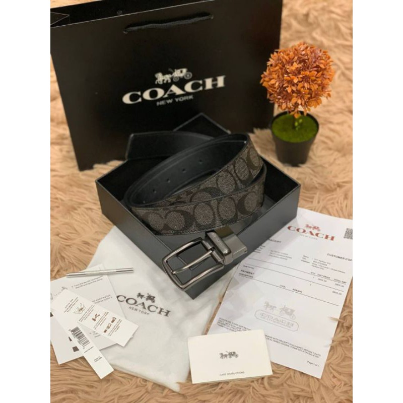 Set เข็มขัด ผู้ชาย Coach แท้ 💯 outlet สีเทา ลาย c ของขวัญ สุดคุ้ม