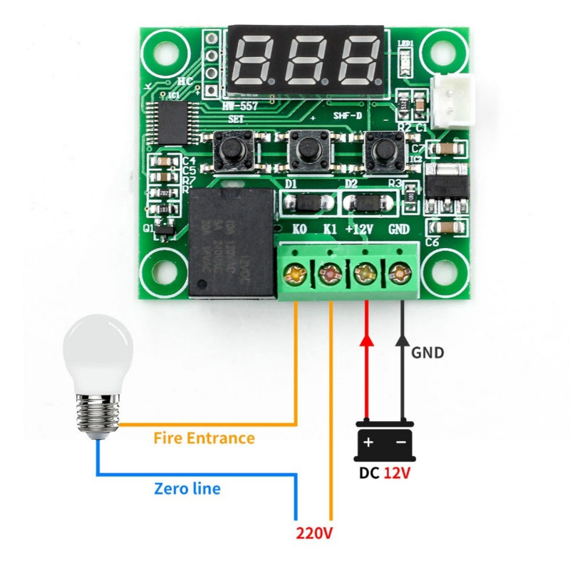 โมดูลสวิตช์ควบคุมอุณหภูมิดิจิทัล W1209 Dc 12v พร้อมไฟ Led – โปรปัง