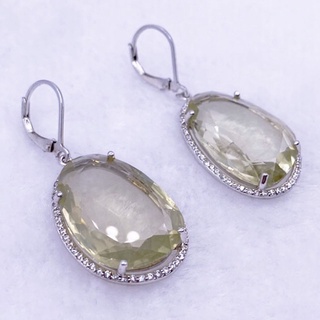 L6456 ต่างหูพลอยซิทรีนแท้ ( Citrine ) แบบอิงลิชล็อค ตัวเรือนเงินแท้ 925 ชุบทองคำขาว