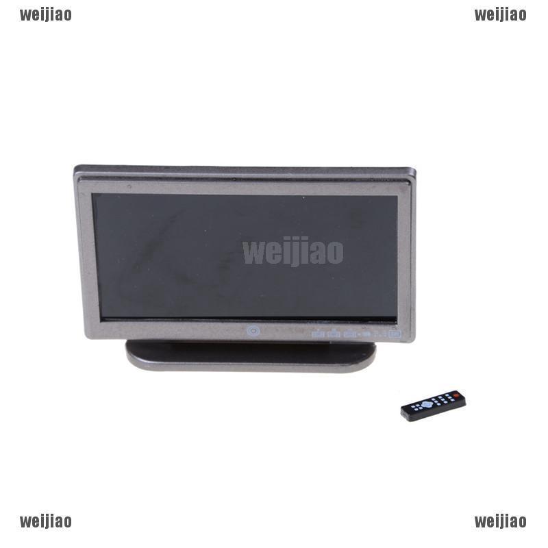 weijiao 1:12 รีโมททีวีหน้าจอ lcd สีเทาสําหรับบ้านตุ๊กตา