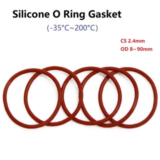 CS2.4MM  OD8~90MM Red Silicone O-Ring Washer  Thickness 2.4MM Rubber Seal Ring Heat-Resistant Food Grade สีแดงซิลิโคนแหวนปะเก็น  ซิลิโคน O แหวนปะเก็นยางเกรดอาหารแหวนซีล VMQ Assortment เครื่องมือฉนวนกันน้ำ