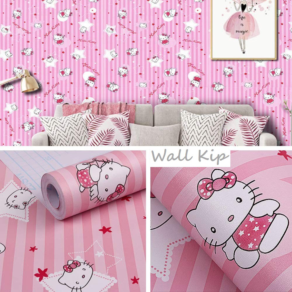 (ส่งด่วน มีโค้ดลด) Wall Kip วอลเปเปอร์ คิตตี้ ติดผนัง สติ๊กเกอร์ มีกาวในตัว ติดเองได้