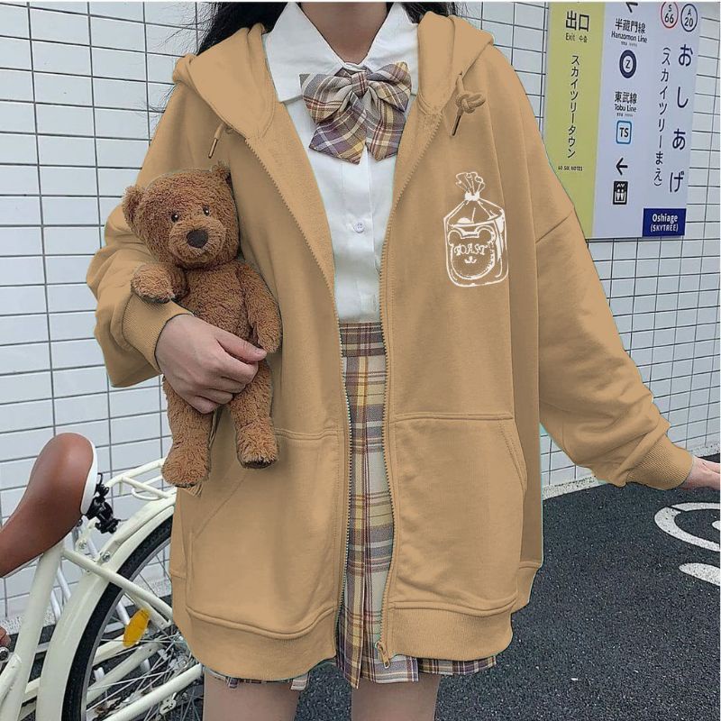 Toast EMBROIDERED BREAD ZIPPER HOODIE JACKET XL OVERSIZE ผู้หญิง& 39;S JACKET PLAIN JACKET