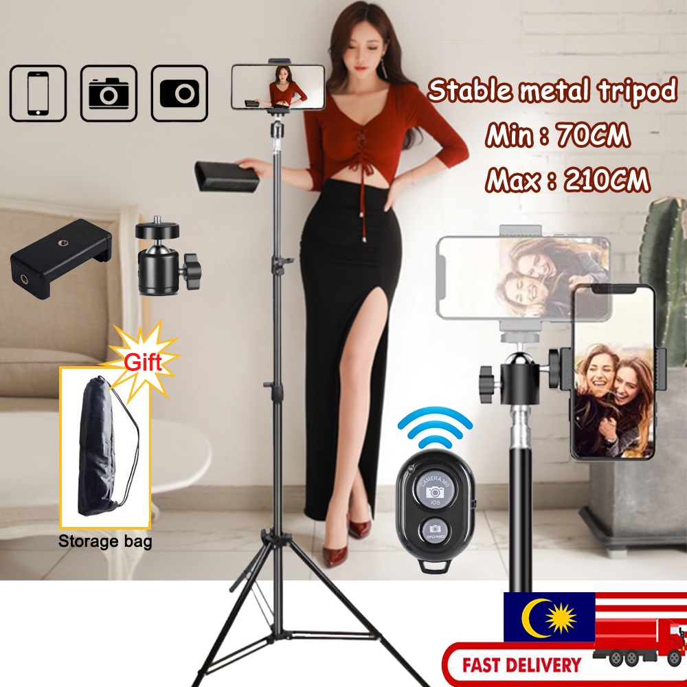 โลหะ 2.1M ขาตั้งขาตั้งกล้องโทรศัพท์มือถือพร้อมบลูทูธสําหรับ iPhone iPad แท็บเล็ตกล้อง Selfie Stick ข