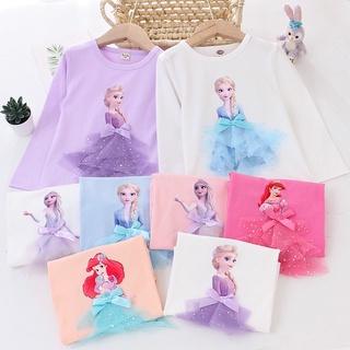 2-8 ปีสาว Frozen 3D Frozen เสื้อดิสนีย์เจ้าหญิงเด็กเสื้อผ้าฝ้ายยอดนิยมสาวแฟชั่นเสื้อผ้า