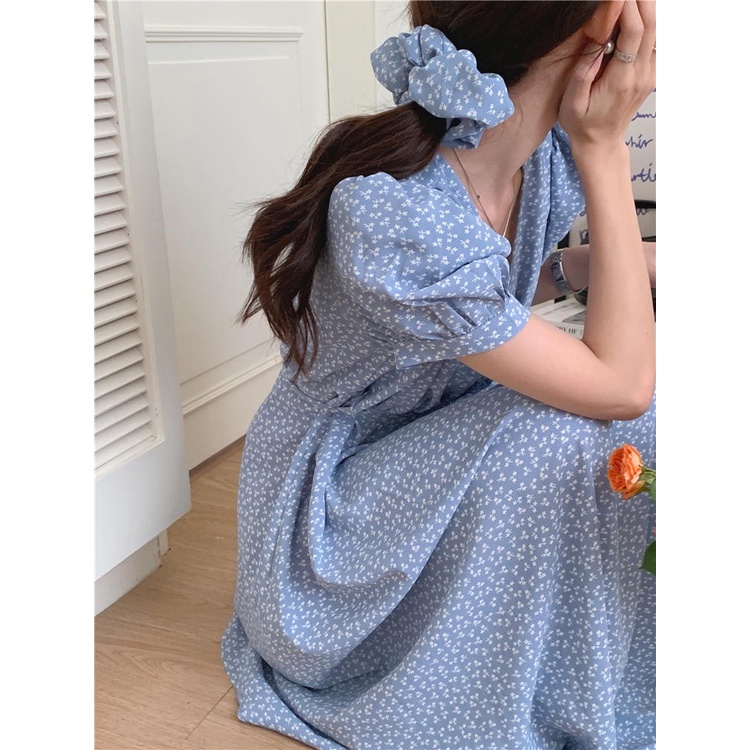 50814 ฟรี Hair Tie ดอกไม ้ ชีฟองคอวีแขนสั ้ น