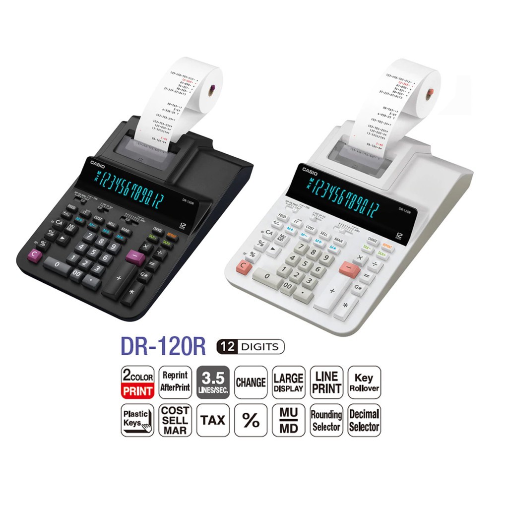 เครื่องคิดเลข CASIO DR120R 12หลัก พิมพ์กระดาษ (รับประกัน 2 ปี