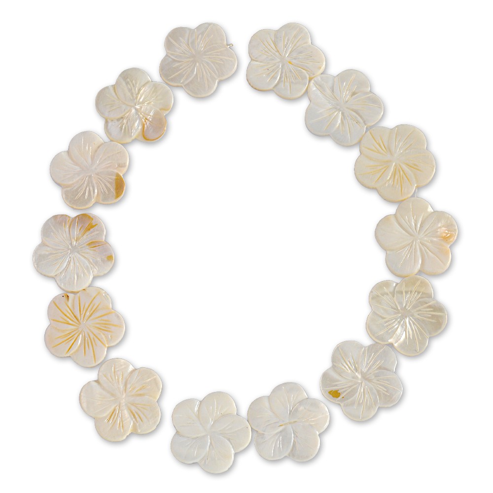 เปลือกหอยแท้ (Mother-of-pearl) เม็ดรูปทรงดอกไม้ 30 mm - (LZ-0160 สีขาว)