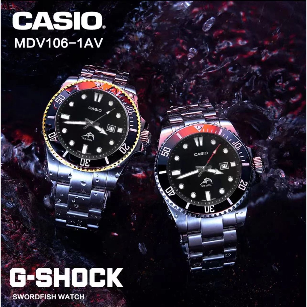 Casio นาฬิกาข้อมือผู้ชาย สายสแตนเลสหน้าปัดดำ คาสิโอ นาฬิกาแฟชั่นผู้ชาย รุ่น MDV106-1AV (มีหลากหลายสไตล์ให้เลือก)