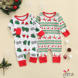 LJW-Baby Christmas Romper Long Sleeve Round Neck Cute Printed Jumpsuit Clothes