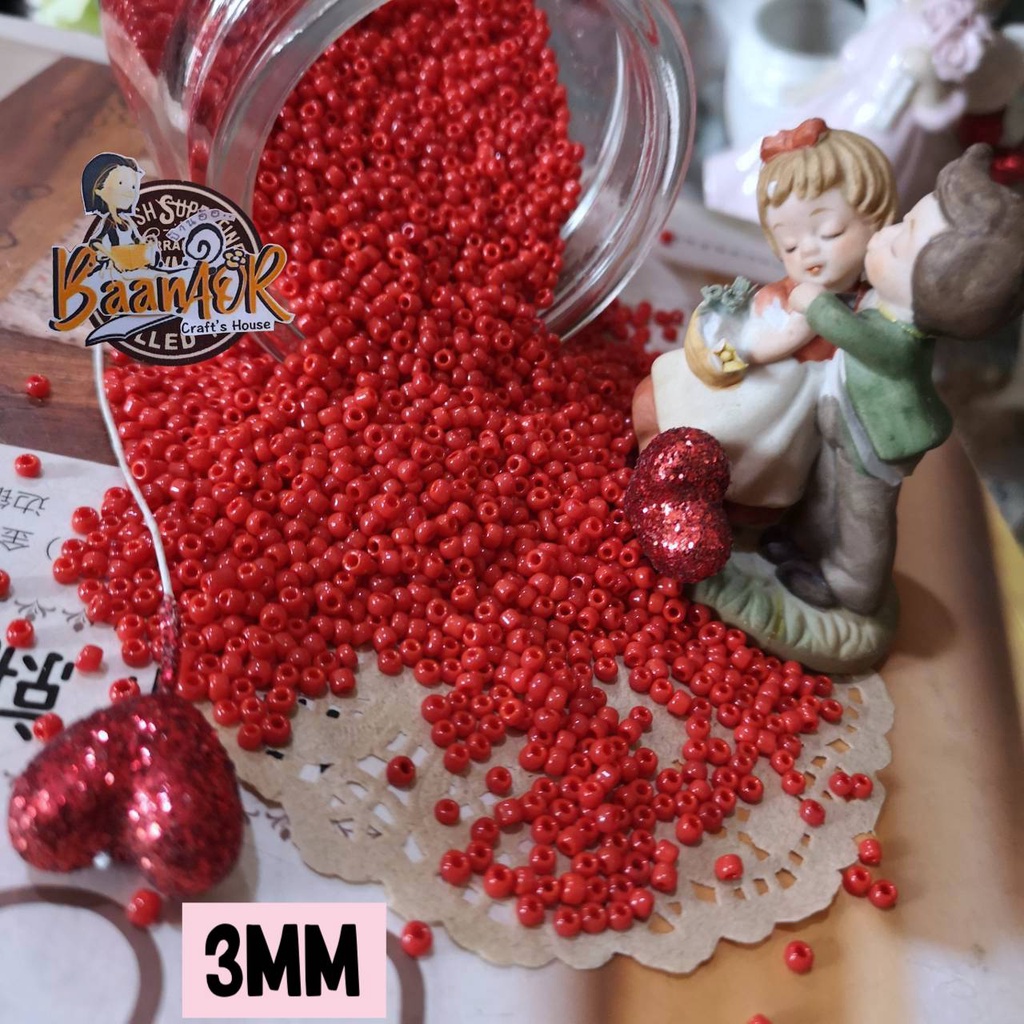3mm 15g (400 อัน) MS1536 ลูกปัด เม็ดทราย ลูกปัดสีทึบ มีรูร้อย เล็ก กลม 3 มิล ใช้สำหรับงานตกแต่ง น้ำหนัก 15 กรัม Beads