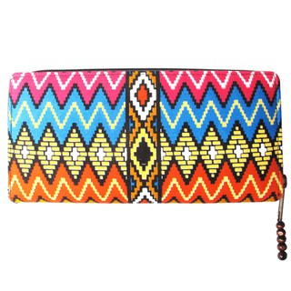 Tribal Aztec Pattern Zip Around Long Wallet กระเป๋าสตางค์ใบยาวสไตล์โบฮีเมียน (ผ้า Cotton ลาย Tribal Aztec)