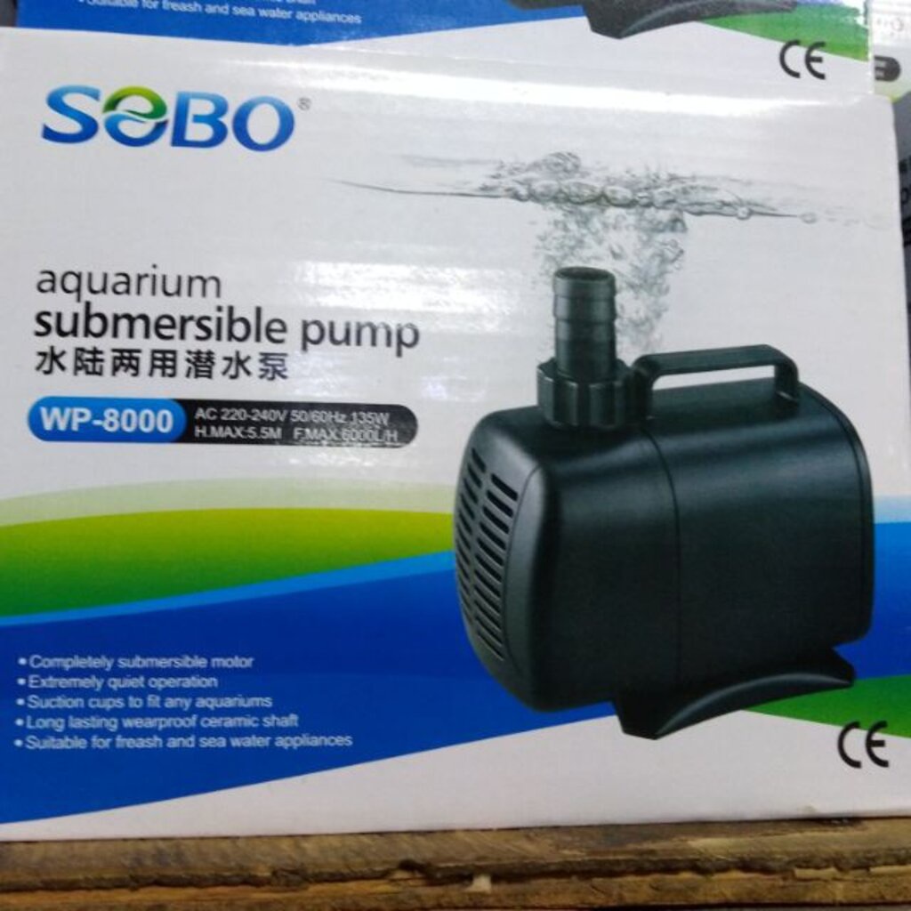 SOBO WP-8000 โซโบ้ ปั้มน้ำ แกนใบพัดเป็นเซรามิค เสียงเงียบ เหมาะสำหรับตู้ปลาทะเล และปลาน้ำจืด กำลังปั