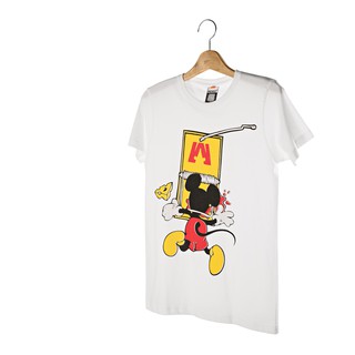 ราคาระเบิดINDEEZ : เสื้อยืดสีขาว พิมพ์ลาย Mickey ติดกับดักรหัสเต็มS-3XL