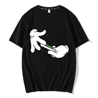 [100% Cotton] เสื้อยืดลําลอง แขนสั้น พิมพ์ลาย Mikey Hands Rolling Blunt Joint Pot Weed 420 แฟชั่นสําหรับผู้ชาย และผู้หญิ