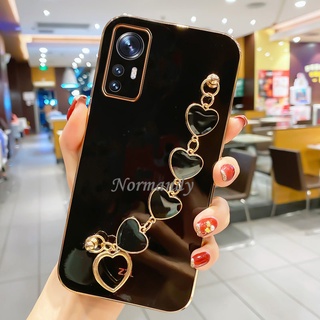 2022 New Girl Style เคสโทรศัพท์ for Xiaomi 12 Mi 12Pro 11T Pro Mi 11 Lite 5G NE 5G Soft Case Plated Straight Edge Phone Case with Fashion Heart Bracelet Casing Shockproof Protective Cover เคส