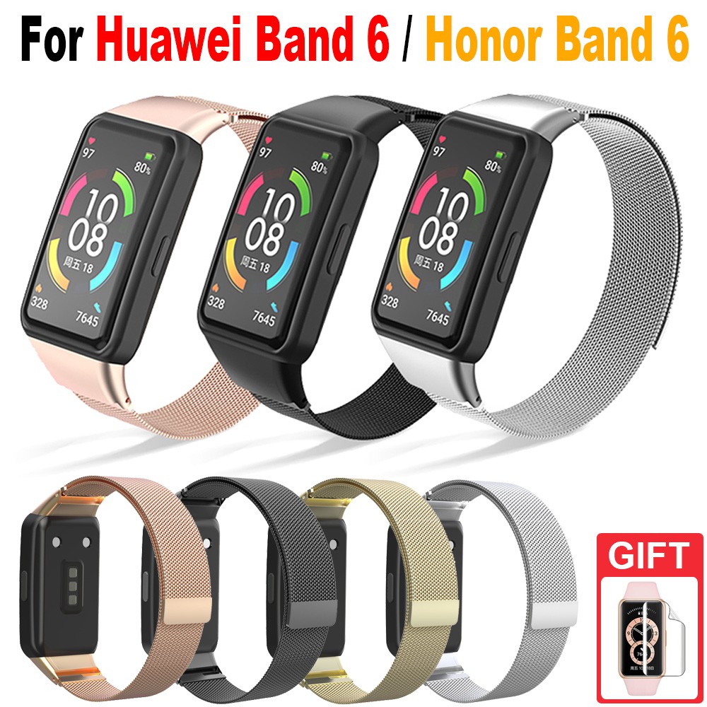สายนาฬิกาแม่เหล็กเปลี่ยนสายโลหะสําหรับ Huawei Band 10 9 8 7 6 / Honor Band 10 9 7 6