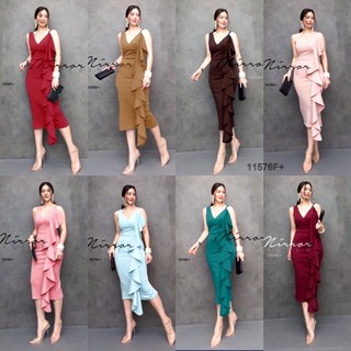 J11576 Dress เดรส แขนกุด สายเดี่ยว 1 ข้างแต่งระบาย Sleeveless, single-breasted, one-shoulder dress.