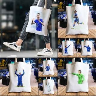 กระเป๋าผ้าแคนวาส ลายนักฟุตบอลเชลซี Chelsea canvas tote bags ลายภาพวาดสเก็ตสีน้ำ สกรีนคมชัด