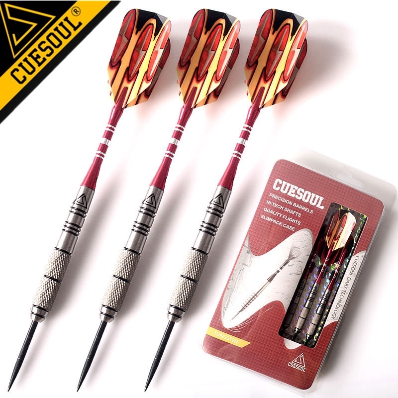 3 ชิ้น/เซ็ต CUESOUL 90% ทังสเตนลูกดอกชุด 24g Professional Steel Tip Dart พร้อม Red Dart Flight