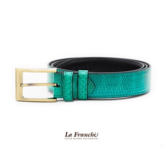 La Franche - เซ็ทหนังงูแท้ Full Grain สีเขียวมรกต พร้อมหัวเข็มขัดนิกเกิ้ล #3S0003