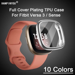 Full Cover Colorful Soft Silicone TPU Plating Watch Case For Fitbit Versa 3 Sense Bracelet SmartWatch Protective Bumper Screen Protector Shell