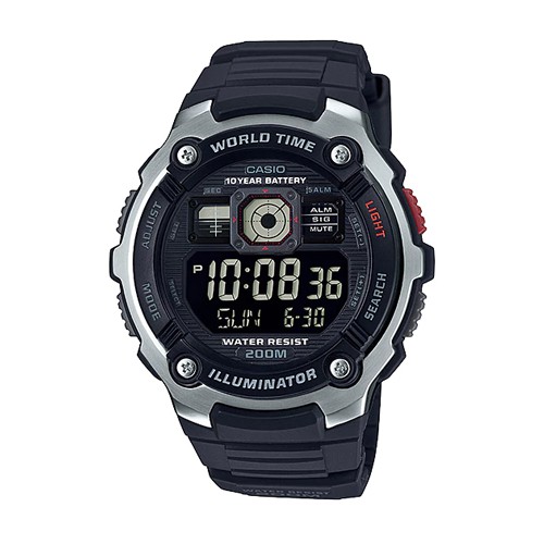 Casio Standard นาฬิกาข้อมือผู้ชาย สีดำ สายเรซิน รุ่น AE-2000W,AE-2000W-1B,AE-2000W-1BVDF