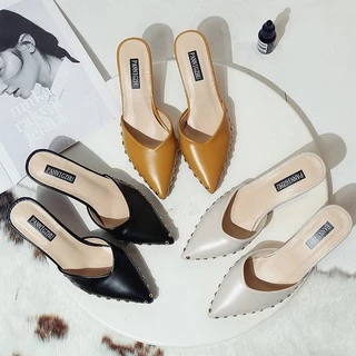 Charming missx รองเท้าส้นสูง ปักหมุดรอบด้านข้าง ส้นรูปหัวใจ BR165