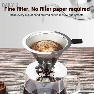 Daily U Drip Coffee Filter Double Mesh Paperless Stainless Steel Cone Dripper Reusable 1‑2 Cup 300