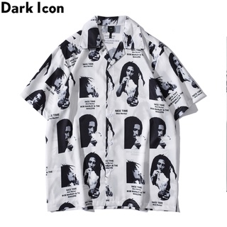 เสื้อเชิ้ตโปโลผู้ชายสีดําและสีขาวพิมพ์ลายตัวอักษร Dark Icon