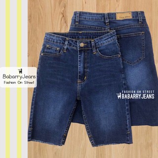 BabarryJeans ยีนส์สามส่วน เอวสูง ผ้ายีนส์ยืด ปลายตัด สียีนส์เข้มฟอก