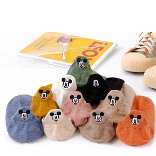 Miki Socks_มาใหม่ ถุงเท้าข้อสั้น ปักลายลายมิกกี้ แพ็ค10คู่ 10สี งานเกรด A