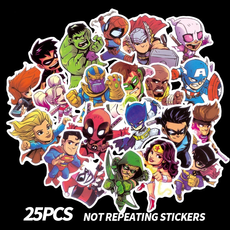 สติกเกอร์ Marvel & DC สติกเกอร์ ลายซุปเปอร์ฮีโร่ กันน้ํา 25 ชิ้น ต่อชุด