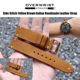 สายนาฬิกา  สายหนังวัวแท้ overwrist รุ่น side stitch yellow brown italian handmade leather strap