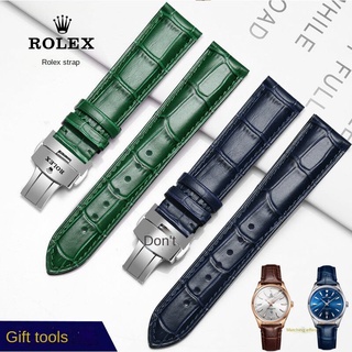 R*lex สายหนัง สายนาฬิการุ่นปฏิทินสัปดาห์ สร้อยข้อมือผีน้ำสีเขียวสำหรับผู้ชายและผู้หญิง20mm