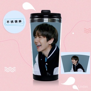 Exo baekhyun แก้วน้ําสแตนเลสสองชั้นทรงโค้ง ขนาด 300-400 ml