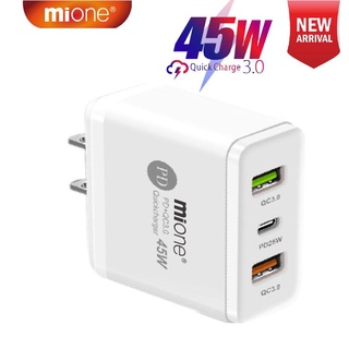 Mione ที่ชาร์จ 45W พร้อมพอร์ต USB Type C คู่ ชาร์จเร็ว สําหรับ Quick Charge QC 3.0 IP 11 12 13 14Pro Max Charger Adapter