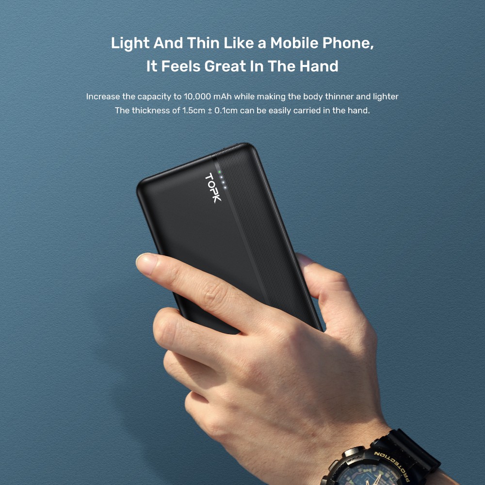 TOPK I1015P Quick Charge 3.0 10000mAh Power Bank USB Type C PD ...