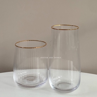 line whiskey glass with gold rim | แก้ววิสกี้ลายตรงขอบทอง มี 2 แบบ | Oyster and Things.