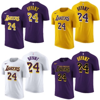 เสื้อยืดผ้าฝ้ายพิมพ์ลายแฟชั่นเสื้อยืดบาสเก็ตบอล ลาย Nba Nike Gametime LA Lakers 24 Kobe Bryant สําหรับผู้ชาย