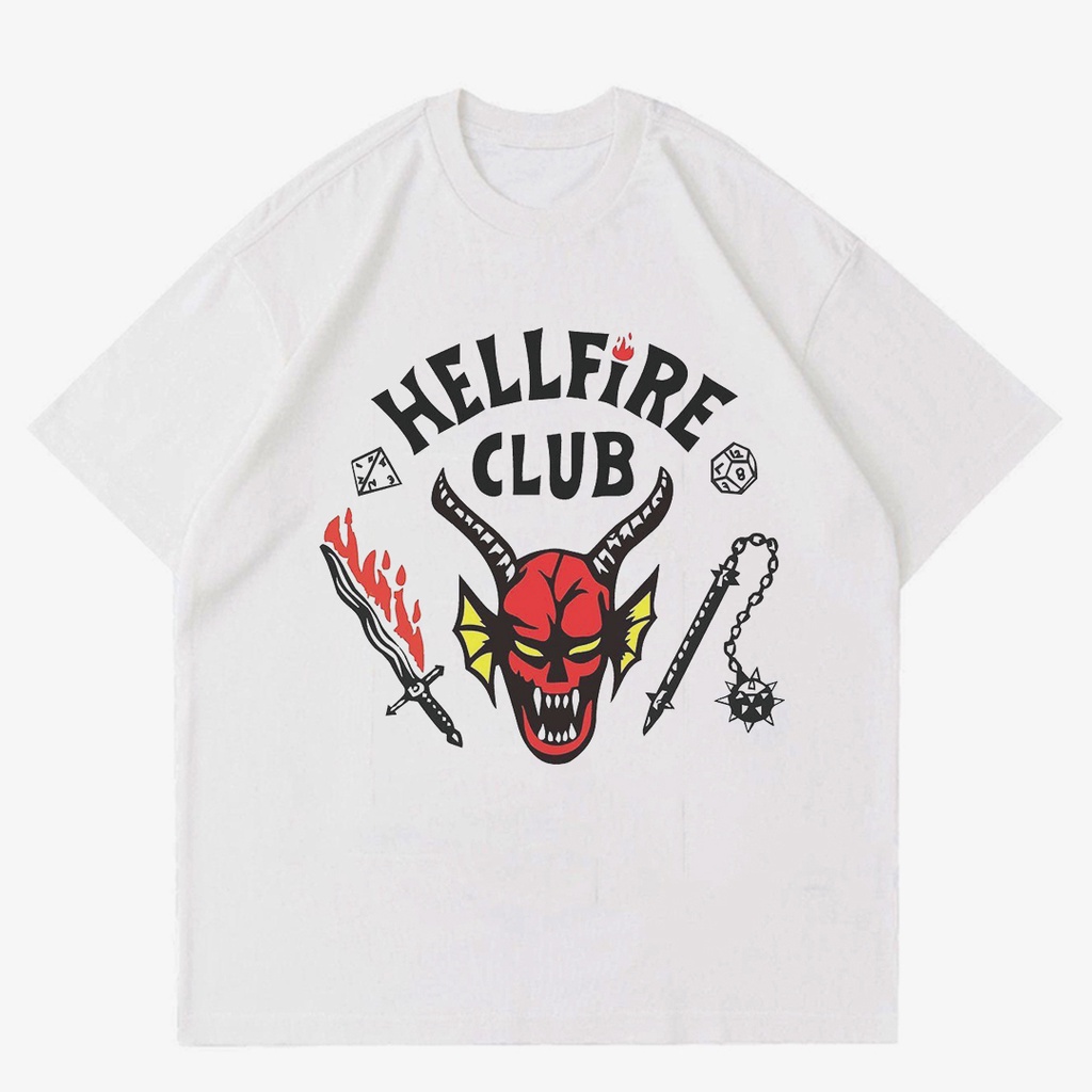เสื้อยืดคอกลมเสื้อยืด Hellfire CLUB BY STRANGER THINGS | เสื้อยืด พิมพ์ลาย HELLFIRE CLUB | เสื้อยืด ลาย Stranger THINGS