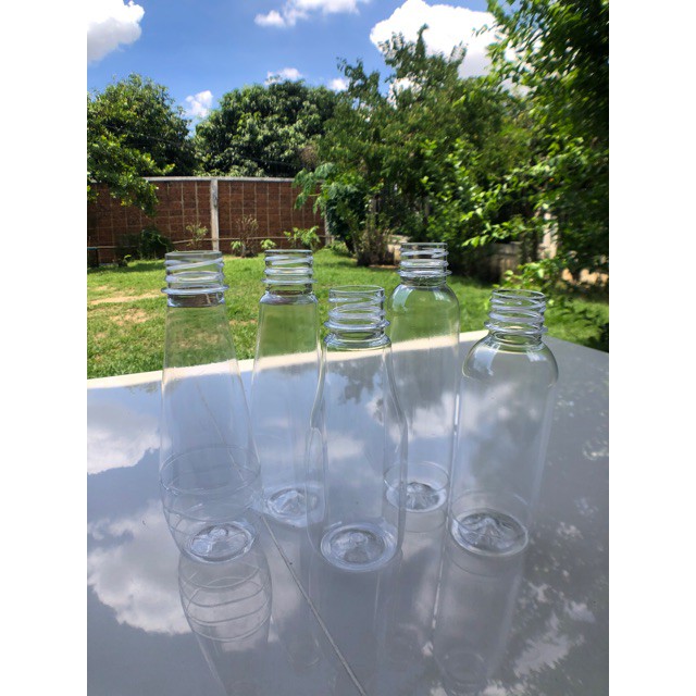 ∈[แพ๊ค 5 ขวด 20฿] ขวด PET 250ML ขวดพลาสติก ขวดเปล่า ขวดใส่น้ำผลไม้ ขวดเพชร ขวดเพท เลือกสีฝาได้ ปาก 3