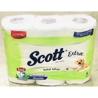 ใหม่!! Scott Extra 6ม้วน สีเขียว ความยาว96เมตร หนา2ชั้น