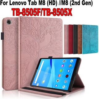 เคสแท็บเล็ตหนัง พร้อมช่องปากกา ช่องใส่บัตร ขาตั้งสำหรับ Lenovo Tab M8 HD 8.0 นิ้ว TB-8505F TB-8505X TB-8505 (รุ่นที่ 2) 3D