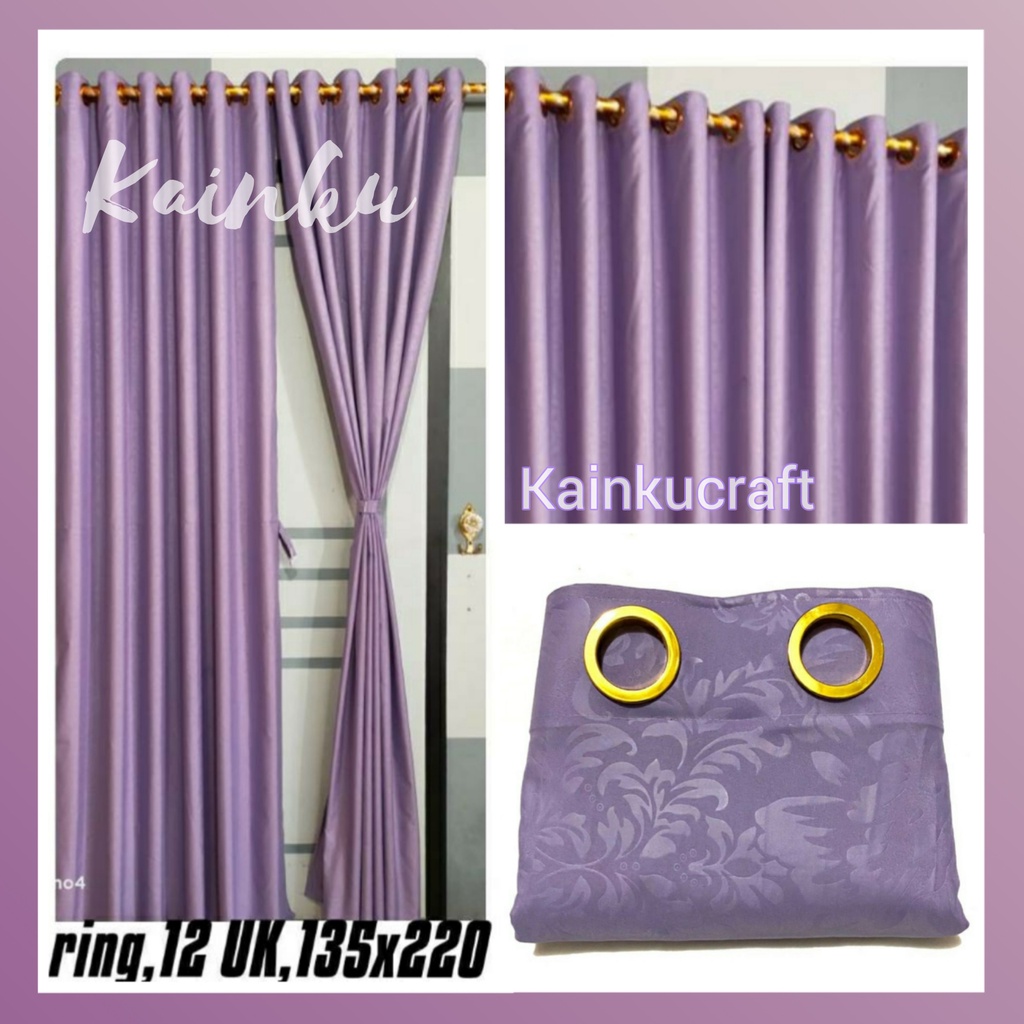 UNGU เตาประตูและ WINDOW CURTAINS PLAIN EMBOSED LILAC SMOKERING 12 HOLES สีม่วง LAVENDER CURTAINS